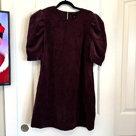 Who What Wear Dresses & Skirts - NWT Who What Wear purple velvet corduroy puff sleeve high neck dress women's M